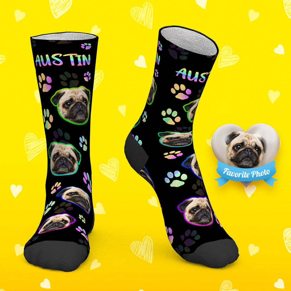 Chaussettes Personnalisées Pour Le Visage Chaussettes Personnalisées Avec Photo Pour Animaux De Compagnie Avec Texte - Chien - MaPhotocaleconFr