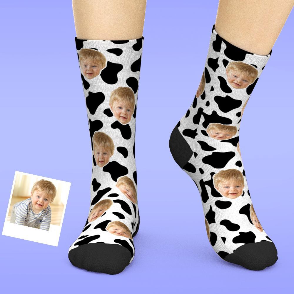 Chaussettes Personnalisées Pour Le Visage, Ajoutez Des Images Et Un Nom - Vache - MaPhotocaleconFr