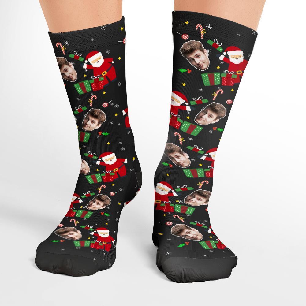 Chaussettes Photo Personnalisées Chaussettes De Noël Drôles Cadeau Surprise De Noël - Noir Et Rouge - MaPhotocaleconFr