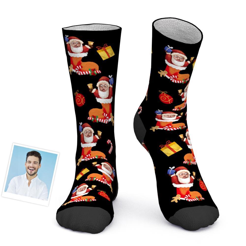 Chaussettes De Noël Avec Photo Personnalisée Père Noël En Chaussette De Noël Avec Votre Visage - MaPhotocaleconFr