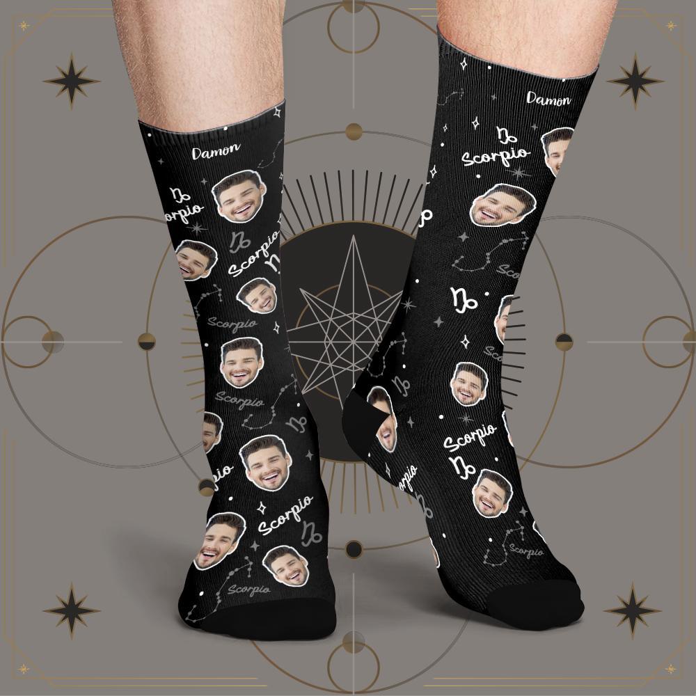 Chaussettes Porte-bonheur Scorpion Personnalisées, Visage Personnalisé, Chaussettes Porte-bonheur Constellation Exclusives - MaPhotocaleconFr