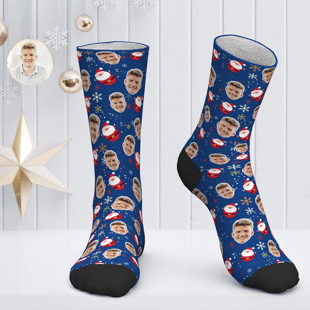 Chaussettes Visage Personnalisées Chaussettes Photo Personnalisées Cadeau De Noël Chaussettes Père Noël - Couper Le Père Noël Et La Neige - MaPhotocaleconFr