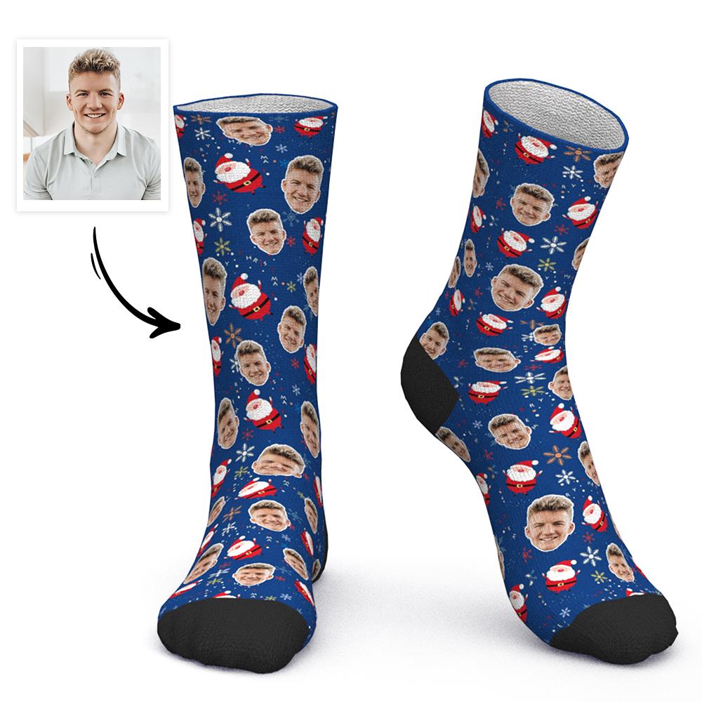 Chaussettes Visage Personnalisées Chaussettes Photo Personnalisées Cadeau De Noël Chaussettes Père Noël - Couper Le Père Noël Et La Neige - MaPhotocaleconFr