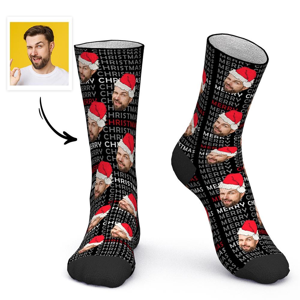 Chaussettes Visage Personnalisées Chaussettes Père Noël Chaussettes Photo Personnalisées Cadeau De Noël - Joyeux Noël - MaPhotocaleconFr