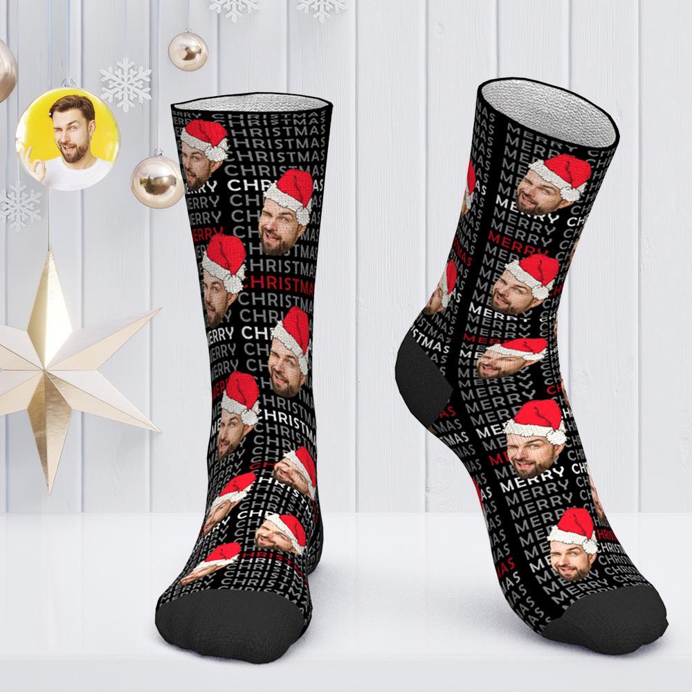 Chaussettes Visage Personnalisées Chaussettes Père Noël Chaussettes Photo Personnalisées Cadeau De Noël - Joyeux Noël - MaPhotocaleconFr