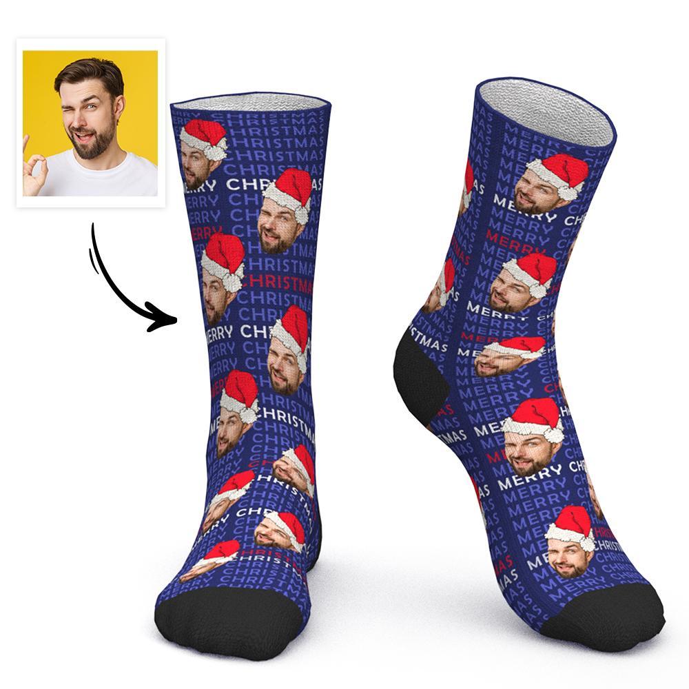 Chaussettes Visage Personnalisées Chaussettes Père Noël Chaussettes Photo Personnalisées Cadeau De Noël - Joyeux Noël - MaPhotocaleconFr