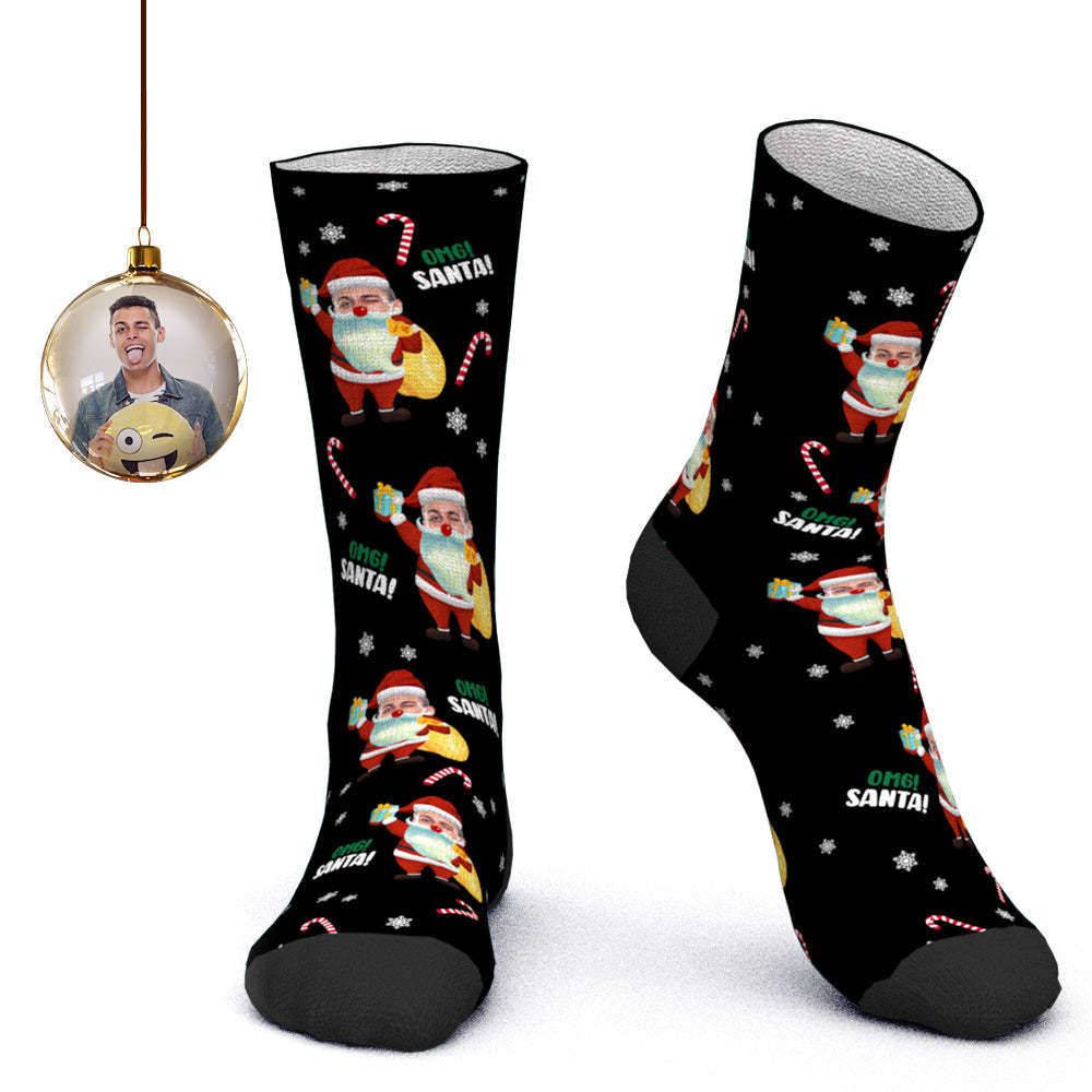 Chaussettes Personnalisées Pour Le Visage Chaussettes Photo Personnalisées Chaussettes De Père Noël Cadeau De Noël - Omg Santa - MaPhotocaleconFr