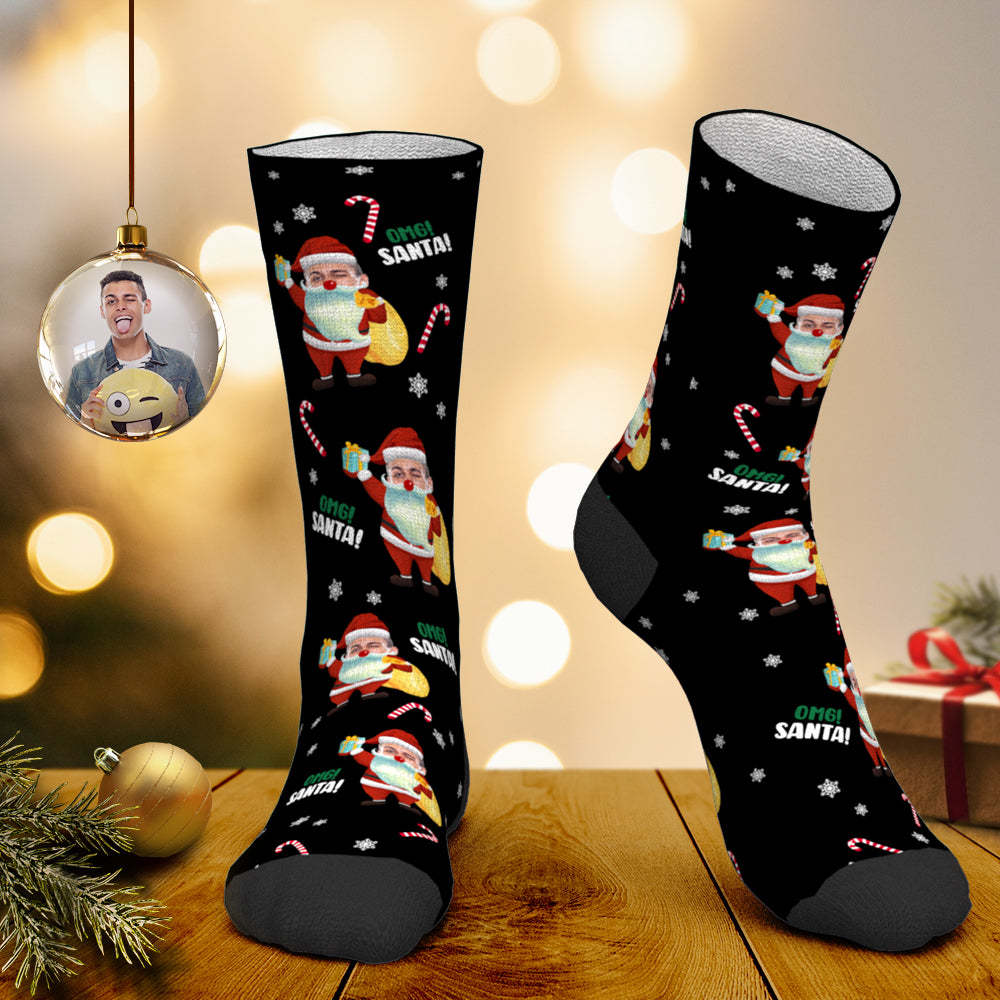 Chaussettes Personnalisées Pour Le Visage Chaussettes Photo Personnalisées Chaussettes De Père Noël Cadeau De Noël - Omg Santa - MaPhotocaleconFr
