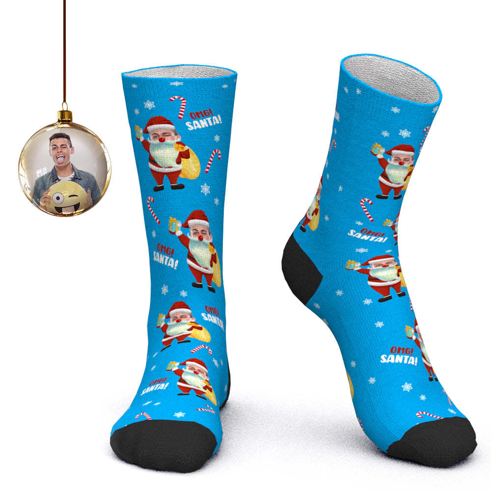 Chaussettes Personnalisées Pour Le Visage Chaussettes Photo Personnalisées Chaussettes De Père Noël Cadeau De Noël - Omg Santa - MaPhotocaleconFr