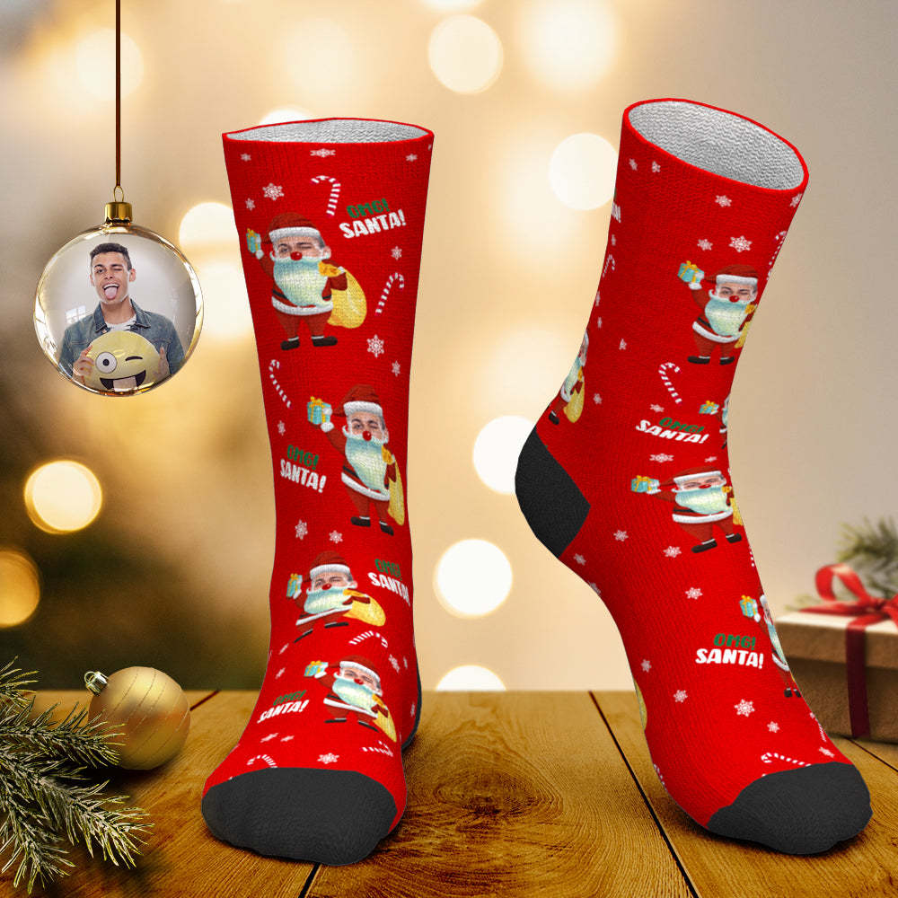 Chaussettes Personnalisées Pour Le Visage Chaussettes Photo Personnalisées Chaussettes De Père Noël Cadeau De Noël - Omg Santa - MaPhotocaleconFr
