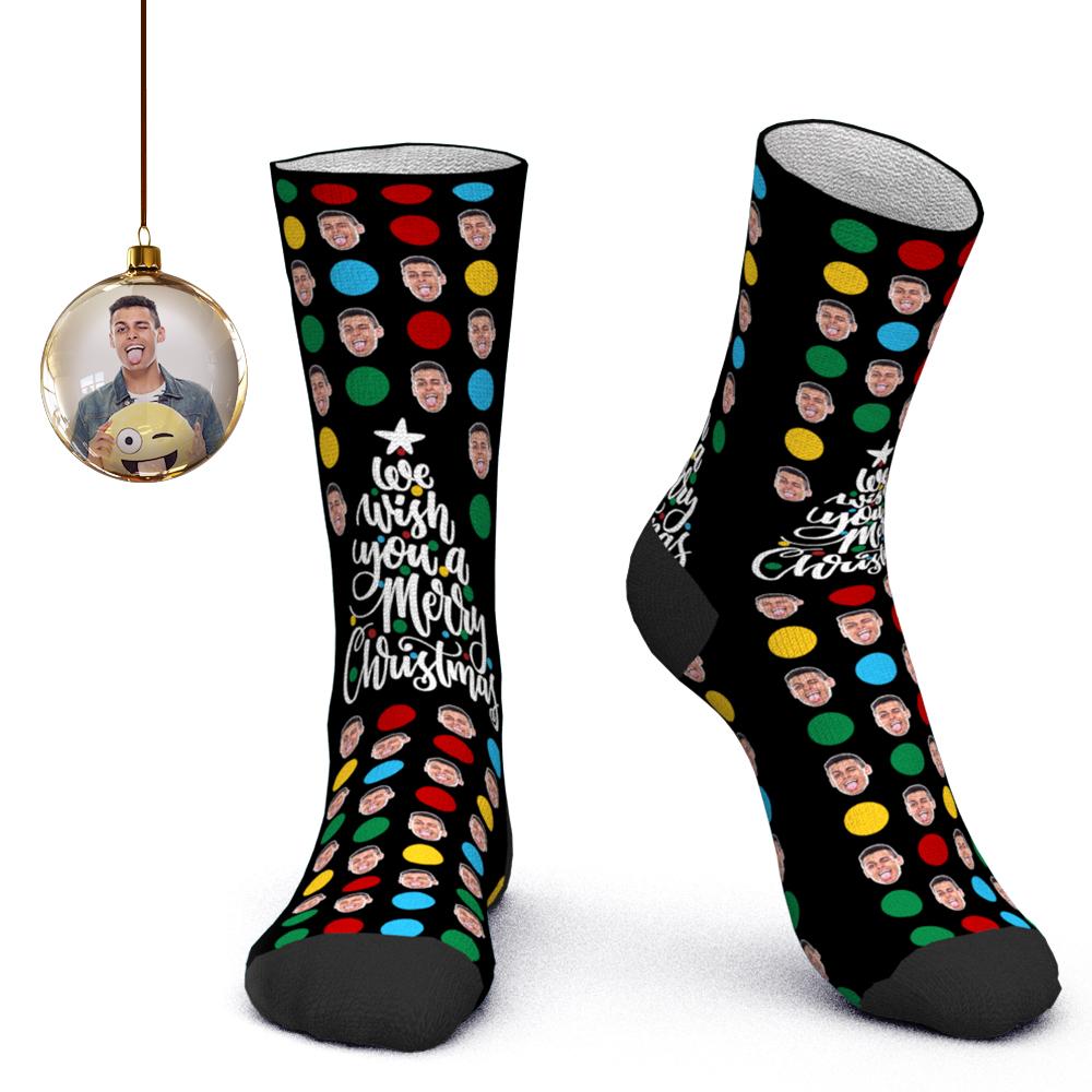 Chaussettes Personnalisées Avec Photo, Cadeau De Noël À Pois Colorés Pour La Famille - MaPhotocaleconFr