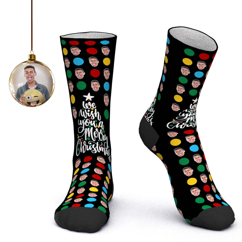 Chaussettes Visage Personnalisées Chaussettes Photo Personnalisées Chaussettes De Père Noël À Pois Colorés Cadeau De Noël - MaPhotocaleconFr