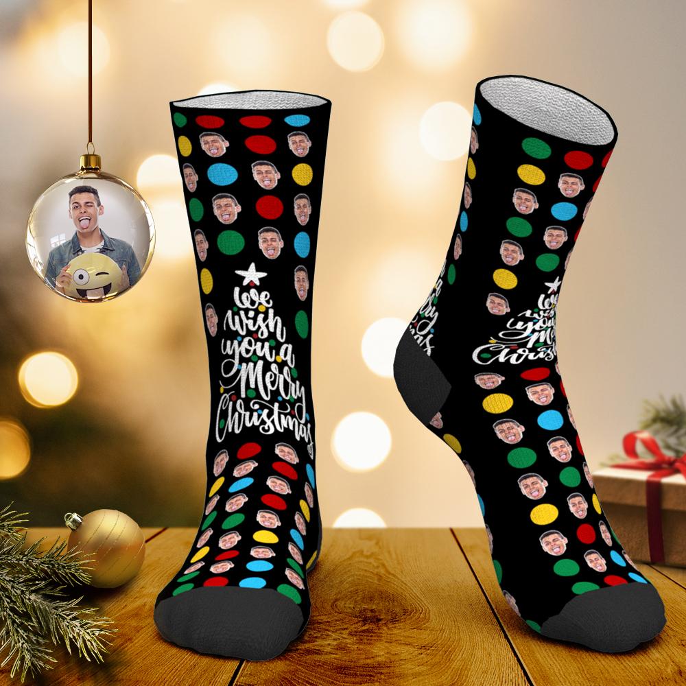 Chaussettes Personnalisées Avec Photo, Cadeau De Noël À Pois Colorés Pour La Famille - MaPhotocaleconFr