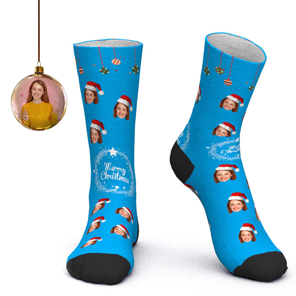 Chaussettes Visage Personnalisées Chaussettes Photo Personnalisées Chaussettes De Père Noël Cadeau De Noël Pour Amoureux - Joyeux Noël - MaPhotocaleconFr