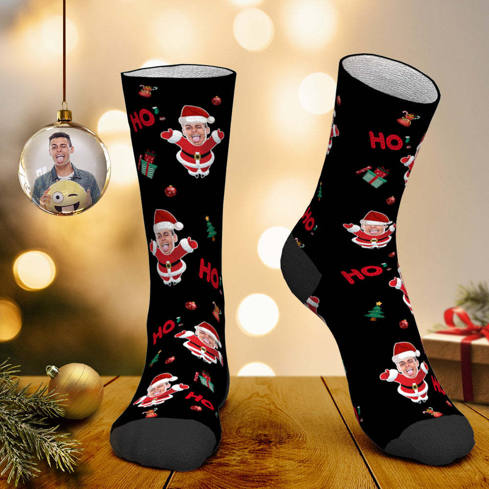 Chaussettes Visage Personnalisées Chaussettes Photo Personnalisées Chaussettes Père Noël Cadeau De Noël - Père Noël Hohoho - MaPhotocaleconFr