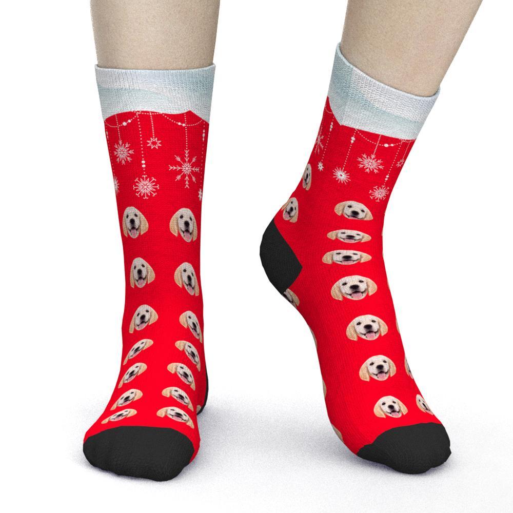 Chaussettes Photo Personnalisées, Cadeau De Noël Sur Le Thème Des Animaux De Compagnie, Flocon De Neige - MaPhotocaleconFr