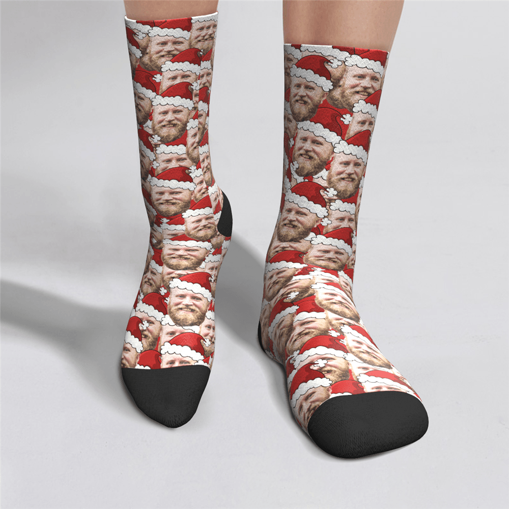Chaussettes Personnalisées Avec Un Visage Sur Un Chapeau De Noël - MaPhotocaleconFr
