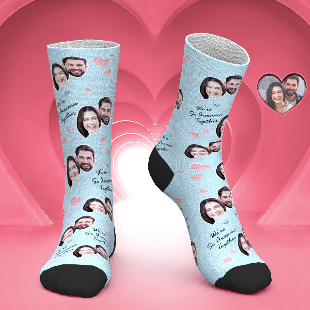 Chaussettes Visage Personnalisées Chaussettes Photo Personnalisées Cadeau De Saint Valentin - Nous Sommes Tellement Géniaux Ensemble - MaPhotocaleconFr