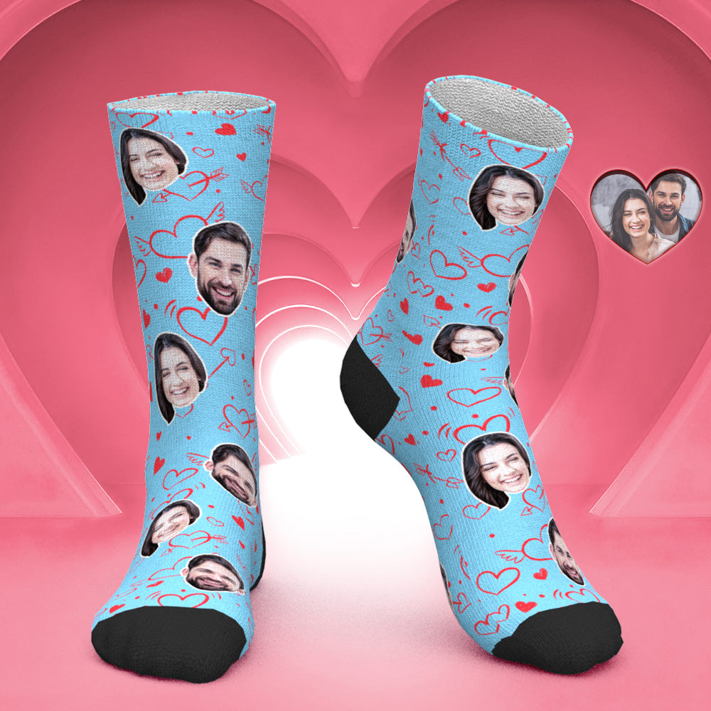 Chaussettes Visage Personnalisées Chaussettes Photo Personnalisées Cadeau Saint Valentin - Coeur D'amour - MaPhotocaleconFr