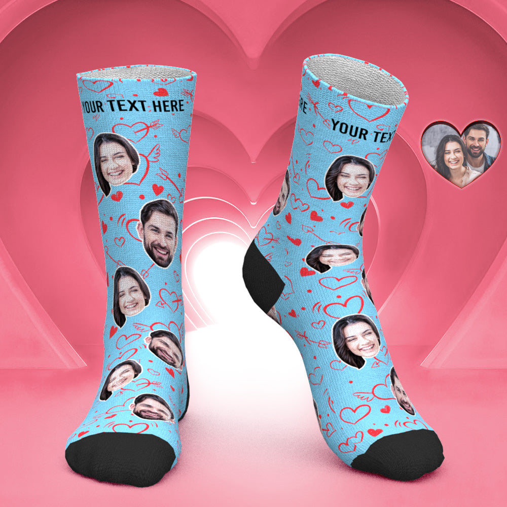 Chaussettes Visage Personnalisées Chaussettes Photo Personnalisées Cadeau Saint Valentin - Coeur D'amour - MaPhotocaleconFr