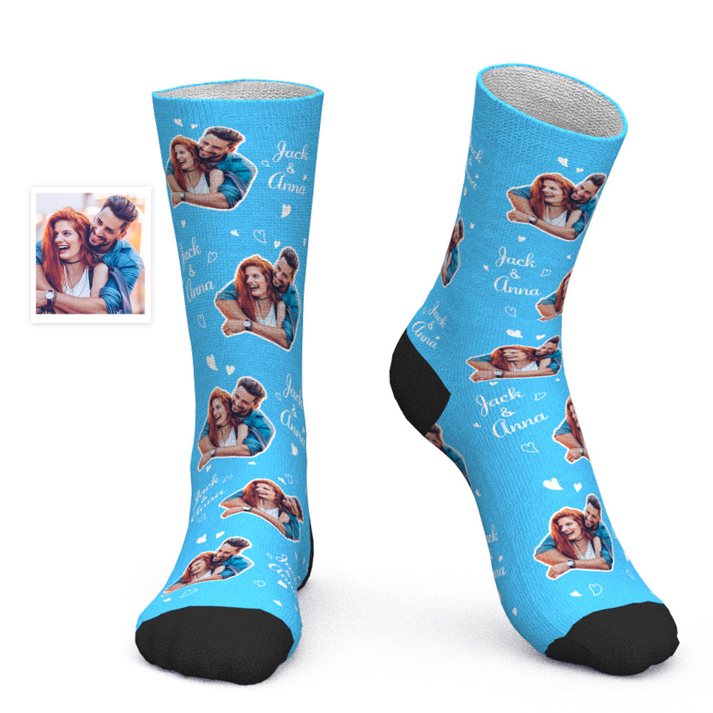 Chaussettes Photo De Couple Personnalisées Avec Nom, Cadeau Romantique Pour La Saint-valentin - MaPhotocaleconFr