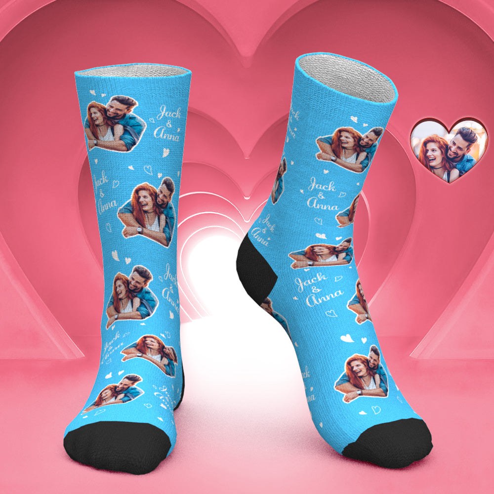 Chaussettes Photo De Couple Personnalisées Avec Nom, Cadeau Romantique Pour La Saint-valentin - MaPhotocaleconFr