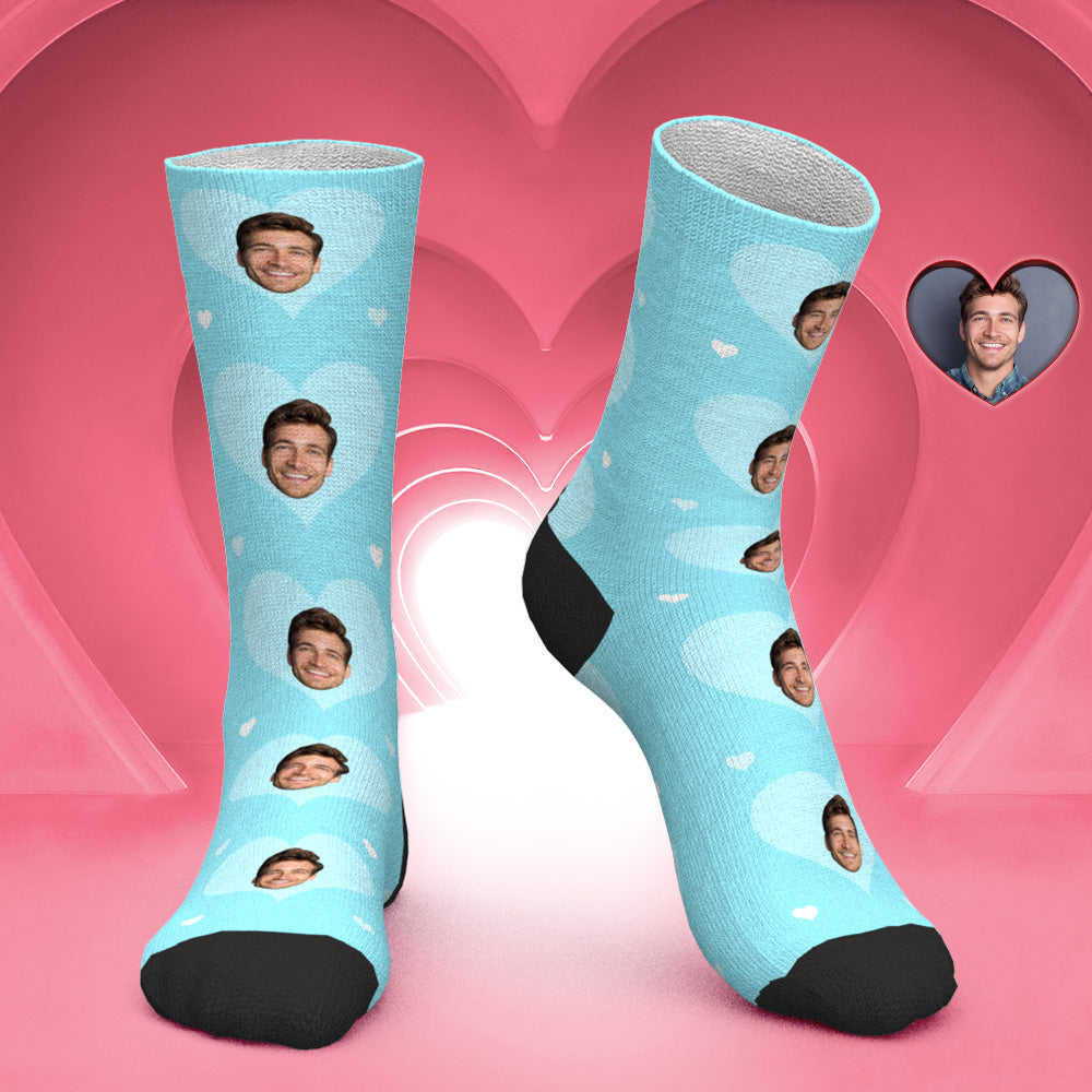 Chaussettes Visage Personnalisées Chaussettes Photo Personnalisées Cadeau De Saint Valentin Pour Amoureux - Cœur - MaPhotocaleconFr