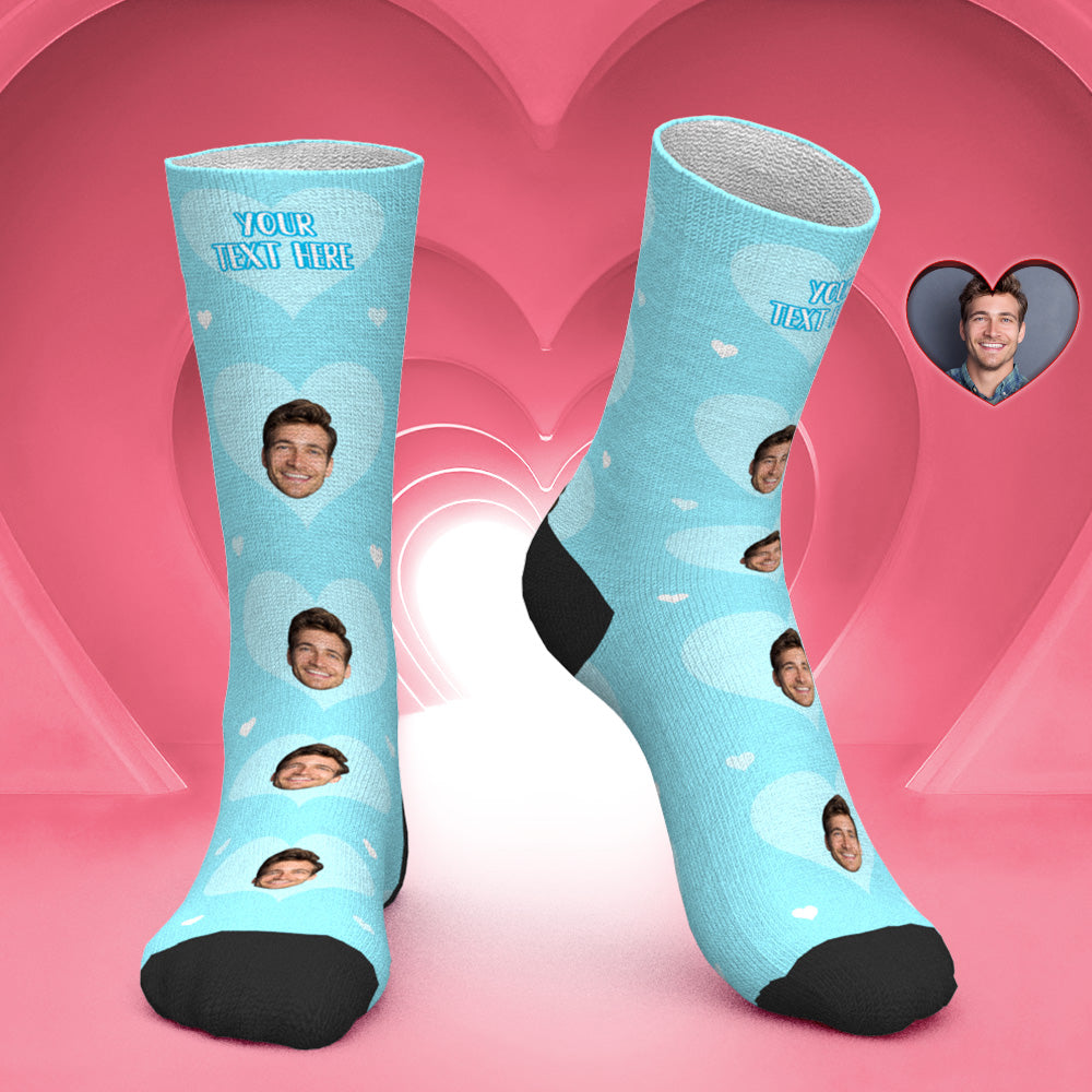 Chaussettes Visage Personnalisées Chaussettes Photo Personnalisées Cadeau De Saint Valentin Pour Amoureux - Cœur - MaPhotocaleconFr