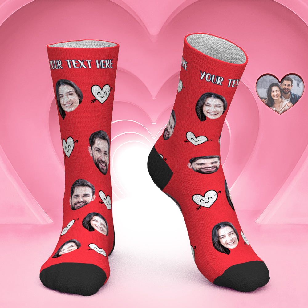 Chaussettes Visage Personnalisées Chaussettes Photo Personnalisées Cadeau De Saint Valentin Pour Elle - Coeur Mignon - MaPhotocaleconFr