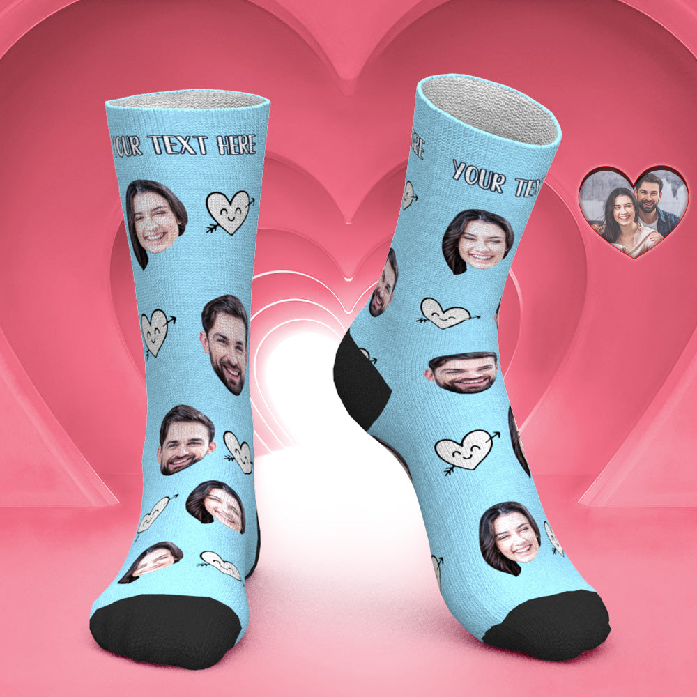 Chaussettes Visage Personnalisées Chaussettes Photo Personnalisées Cadeau De Saint Valentin Pour Elle - Coeur Mignon - MaPhotocaleconFr