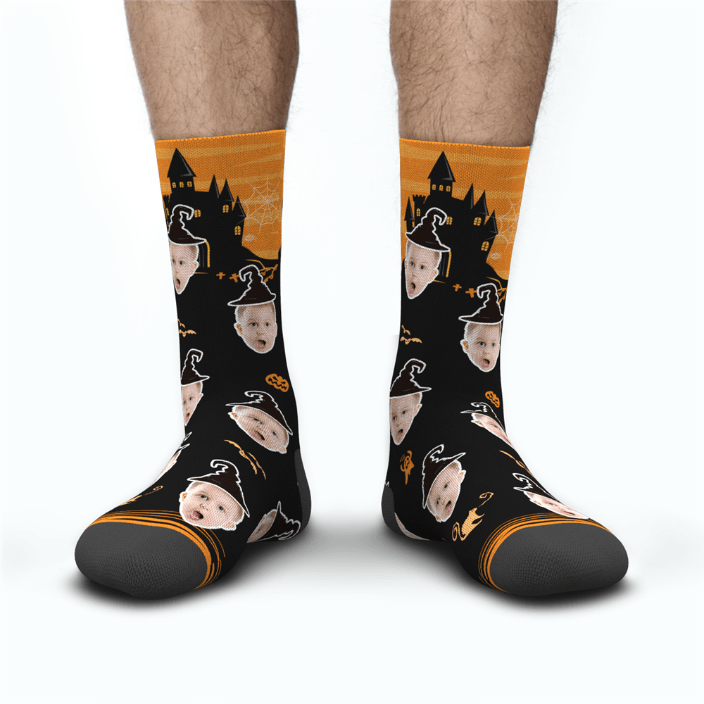 Chaussettes Photo De Sorcière De Château Personnalisée D'halloween - MaPhotocaleconFr