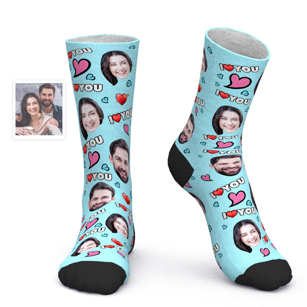 Chaussettes Visage Personnalisées Chaussettes Photo Personnalisées Cadeau Saint Valentin - Je T'aime - MaPhotocaleconFr
