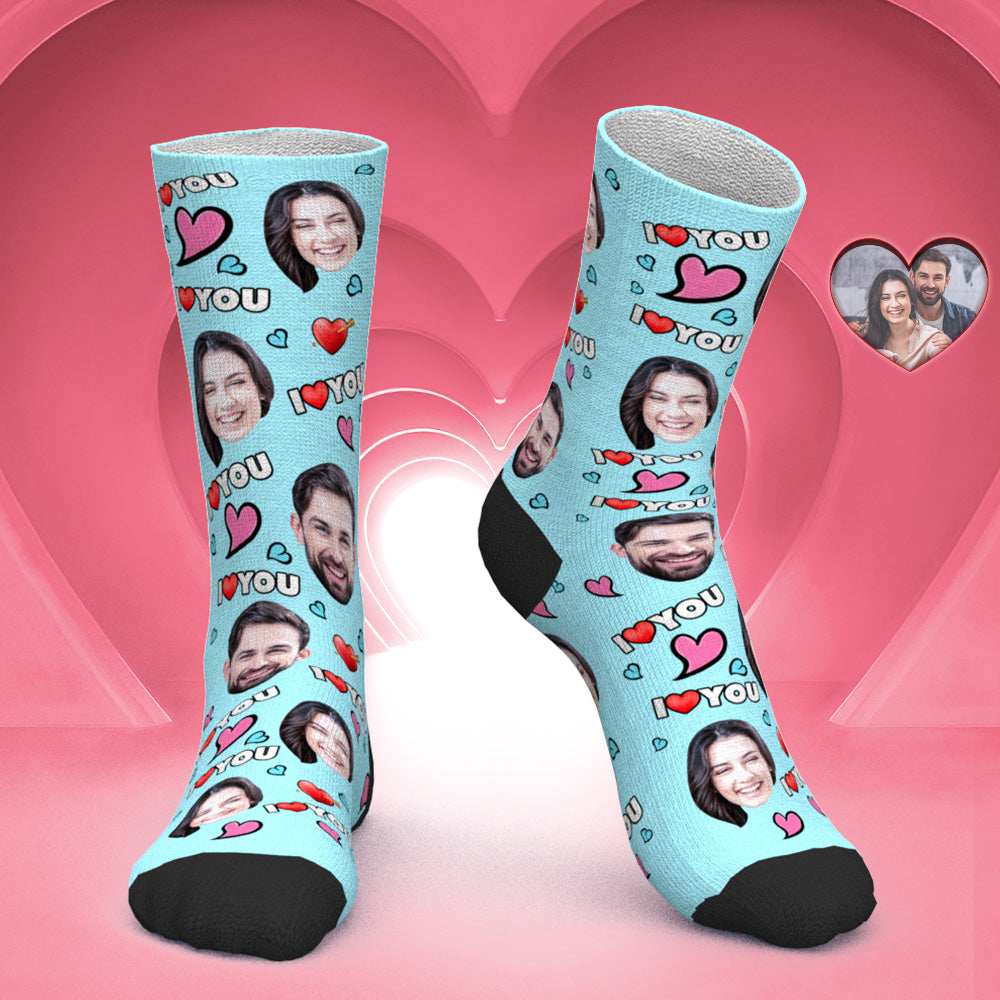Chaussettes Visage Personnalisées Chaussettes Photo Personnalisées Cadeau Saint Valentin - Je T'aime - MaPhotocaleconFr