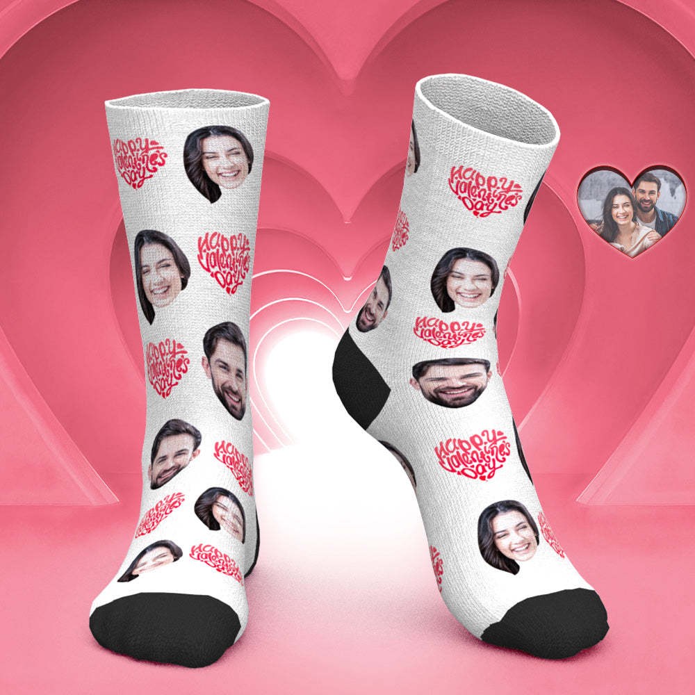 Chaussettes Visage Personnalisées Chaussettes Photo Personnalisées Cadeau Saint Valentin - Joyeuse Saint Valentin - MaPhotocaleconFr