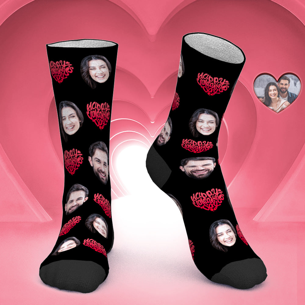 Chaussettes Visage Personnalisées Chaussettes Photo Personnalisées Cadeau Saint Valentin - Joyeuse Saint Valentin - MaPhotocaleconFr