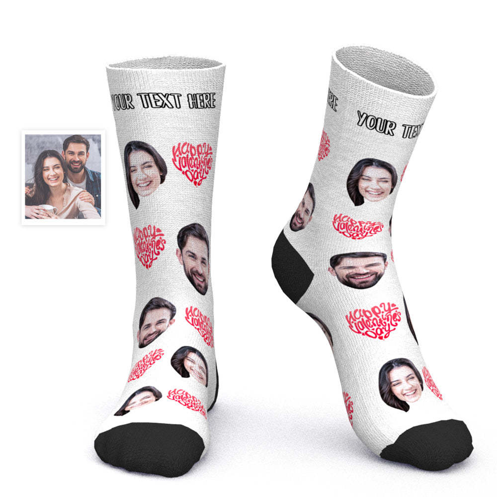 Chaussettes Visage Personnalisées Chaussettes Photo Personnalisées Cadeau Saint Valentin - Joyeuse Saint Valentin - MaPhotocaleconFr