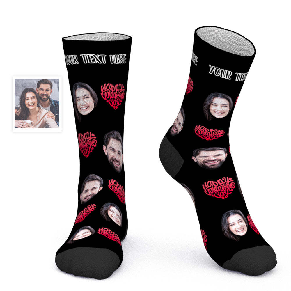 Chaussettes Visage Personnalisées Chaussettes Photo Personnalisées Cadeau Saint Valentin - Joyeuse Saint Valentin - MaPhotocaleconFr