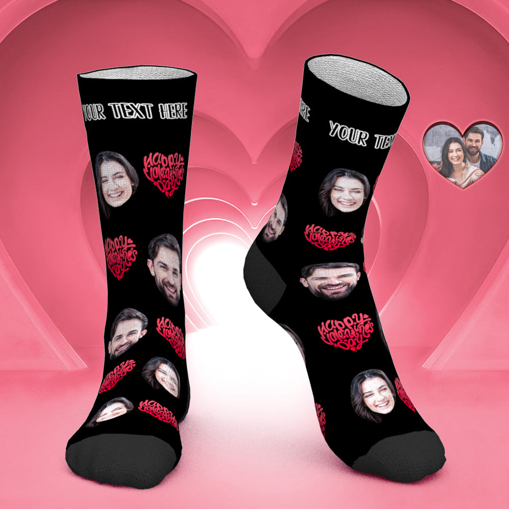 Chaussettes Visage Personnalisées Chaussettes Photo Personnalisées Cadeau Saint Valentin - Joyeuse Saint Valentin - MaPhotocaleconFr