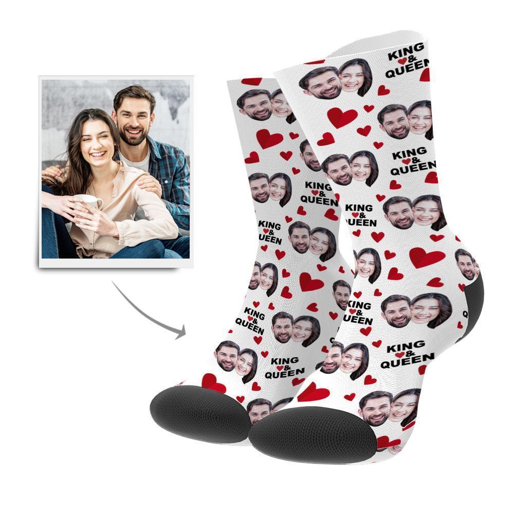 Chaussettes Personnalisées Les Chaussettes Personnalisées Love Heart Face Ajoutent Des Images Et Un Nom - MaPhotocaleconFr