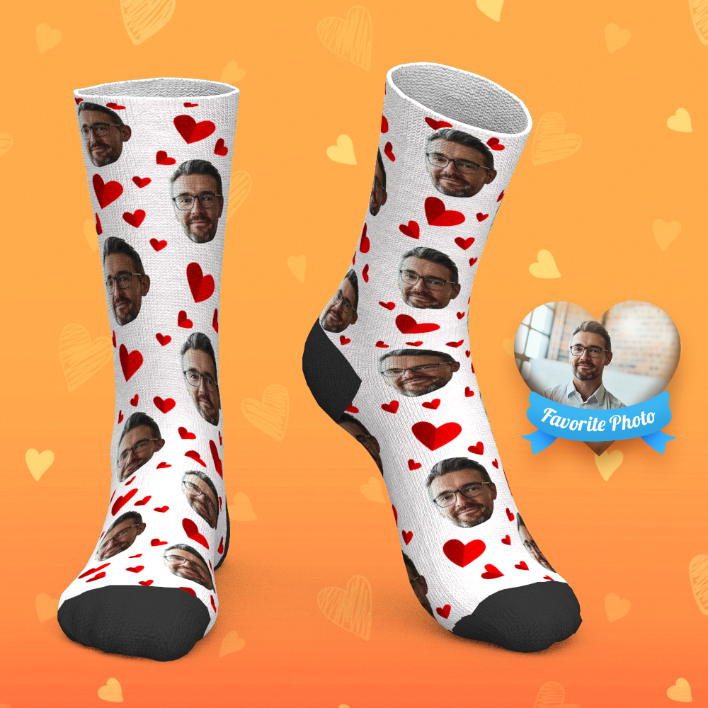 Chaussettes Personnalisées Les Chaussettes Personnalisées Love Heart Face Ajoutent Des Images Et Un Nom - MaPhotocaleconFr