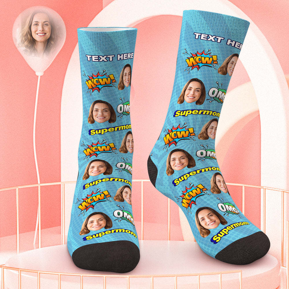 Chaussettes visage personnalisées Super maman meilleur cadeau pour maman
