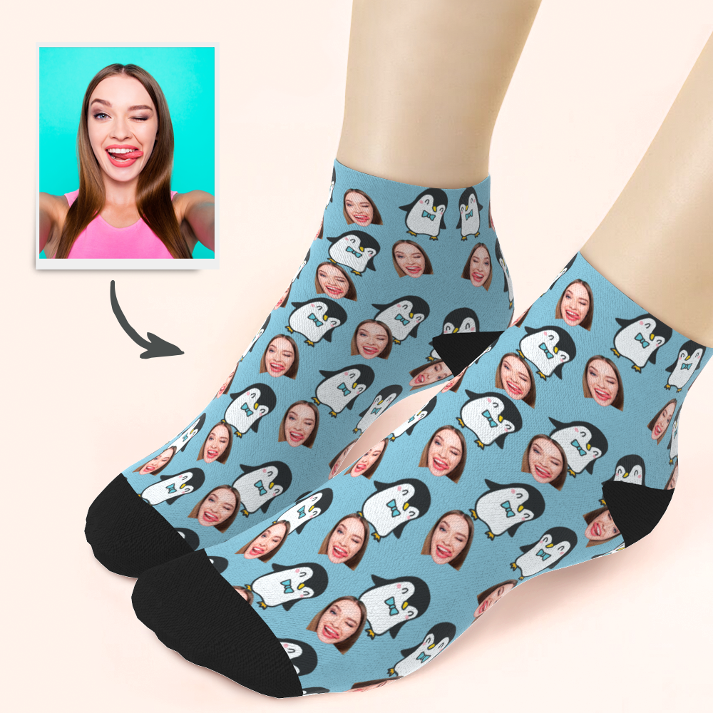 Chaussettes Mignonnes Personnalisées De Cheville De Pingouin - MaPhotocaleconFr