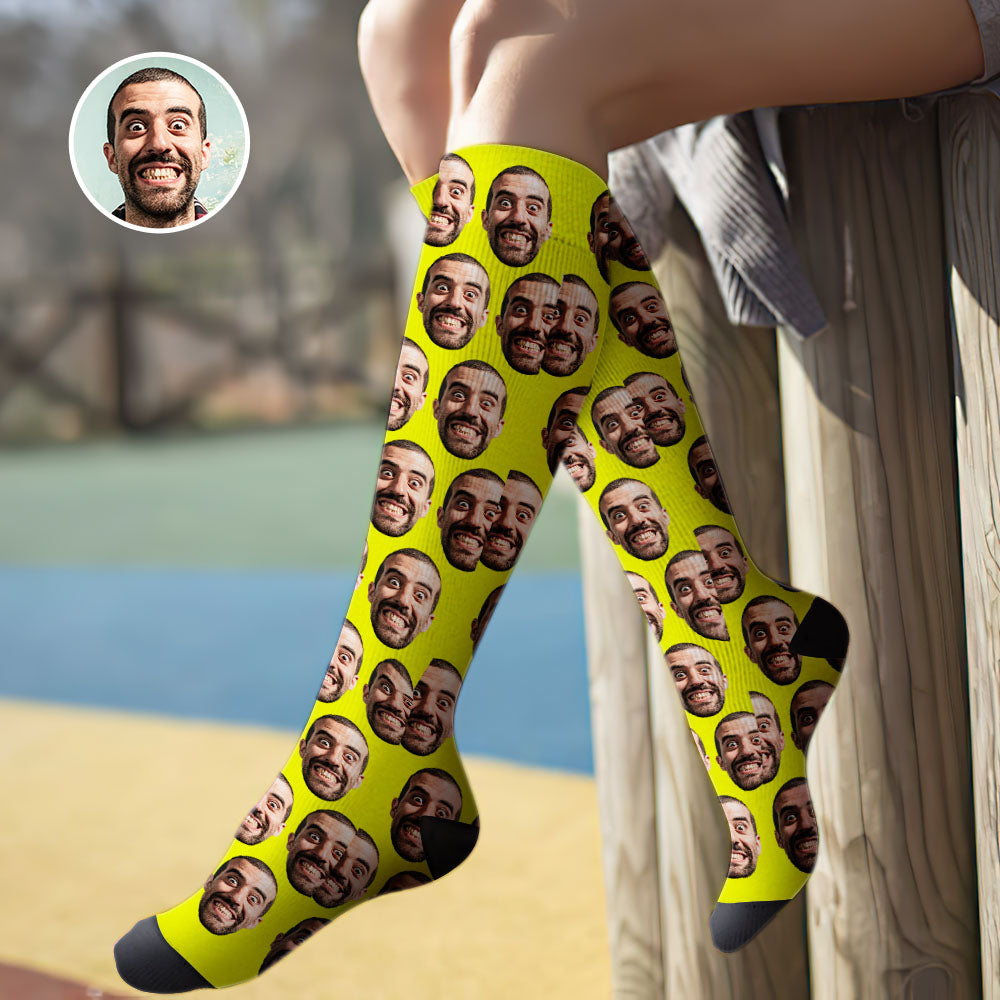 Chaussettes Hautes Personnalisées Pour L'été - Bleu Intégral - MaPhotocaleconFr