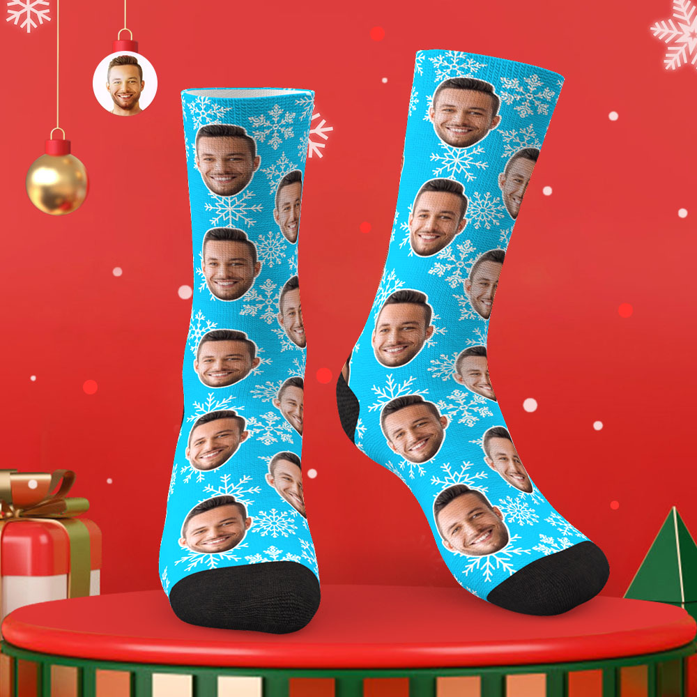 Chaussettes Personnalisées Chaussettes Photo Personnalisées Cadeaux De Noël - Flocons De Neige