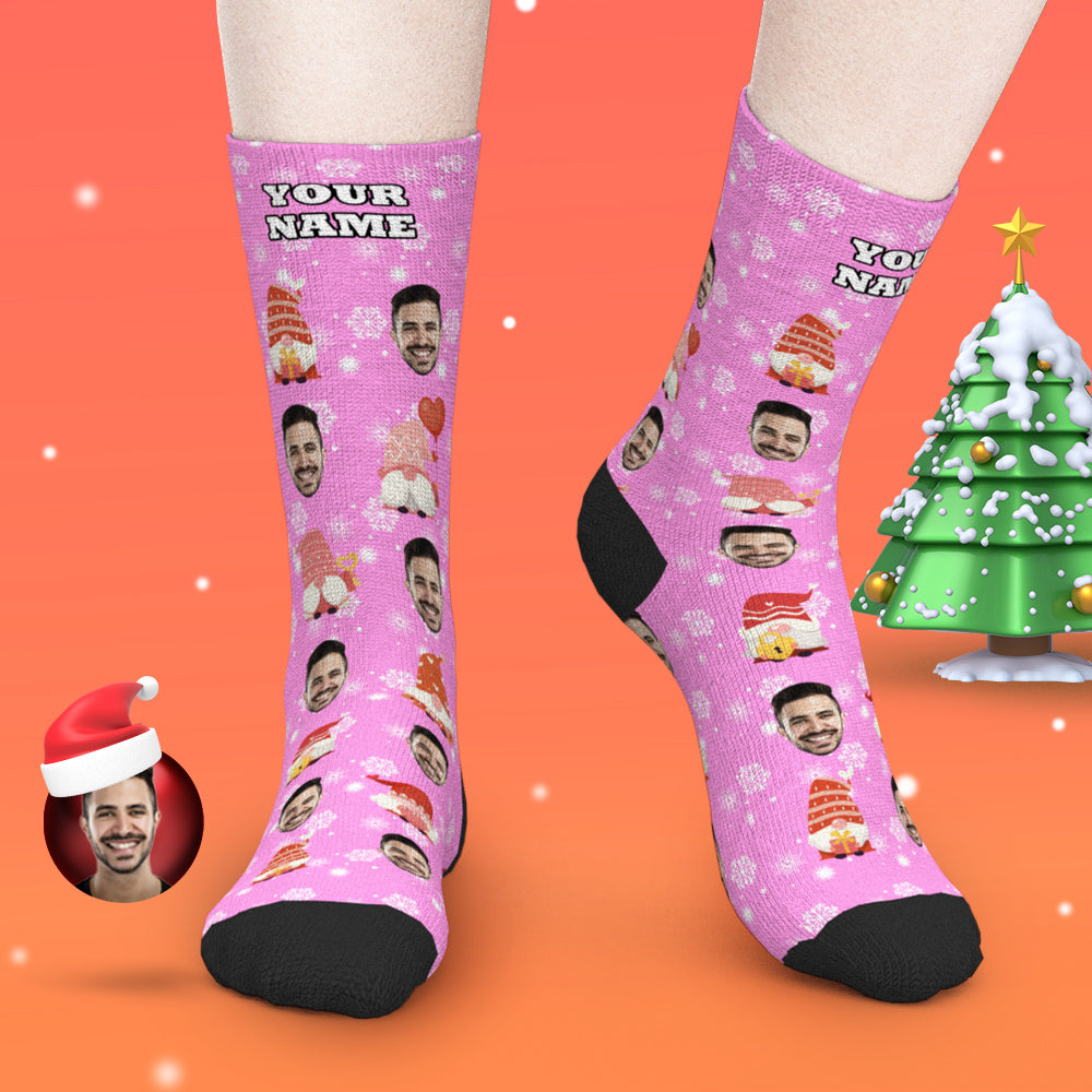Chaussettes De Noël Roses Sur Mesure Pour Ajouter Des Photos Et Des Noms De Cadeaux Mignons