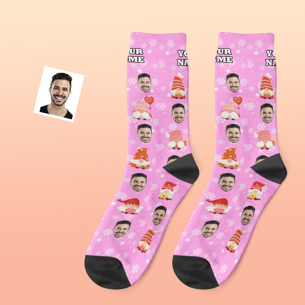 Chaussettes De Noël Roses Sur Mesure Pour Ajouter Des Photos Et Des Noms De Cadeaux Mignons