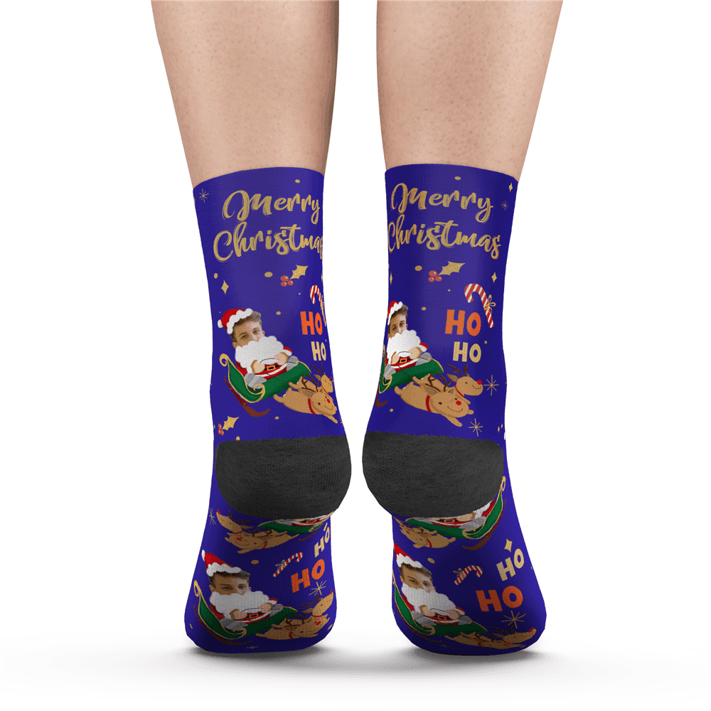 Chaussettes Photo Personnalisées Joyeux Noël Avec Texte - MaPhotocaleconFr