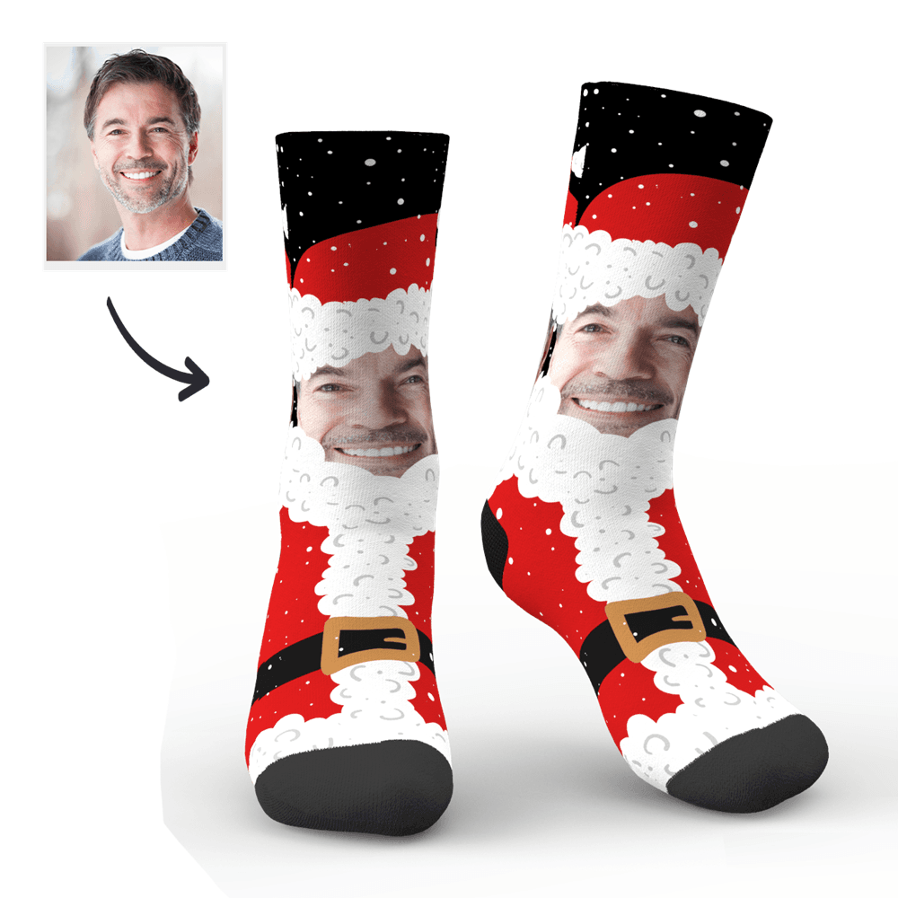 Chaussettes Personnalisées Avec Visage, Chaussettes Mignonnes Du Père Noël, Cadeaux De Noël - MaPhotocaleconFr