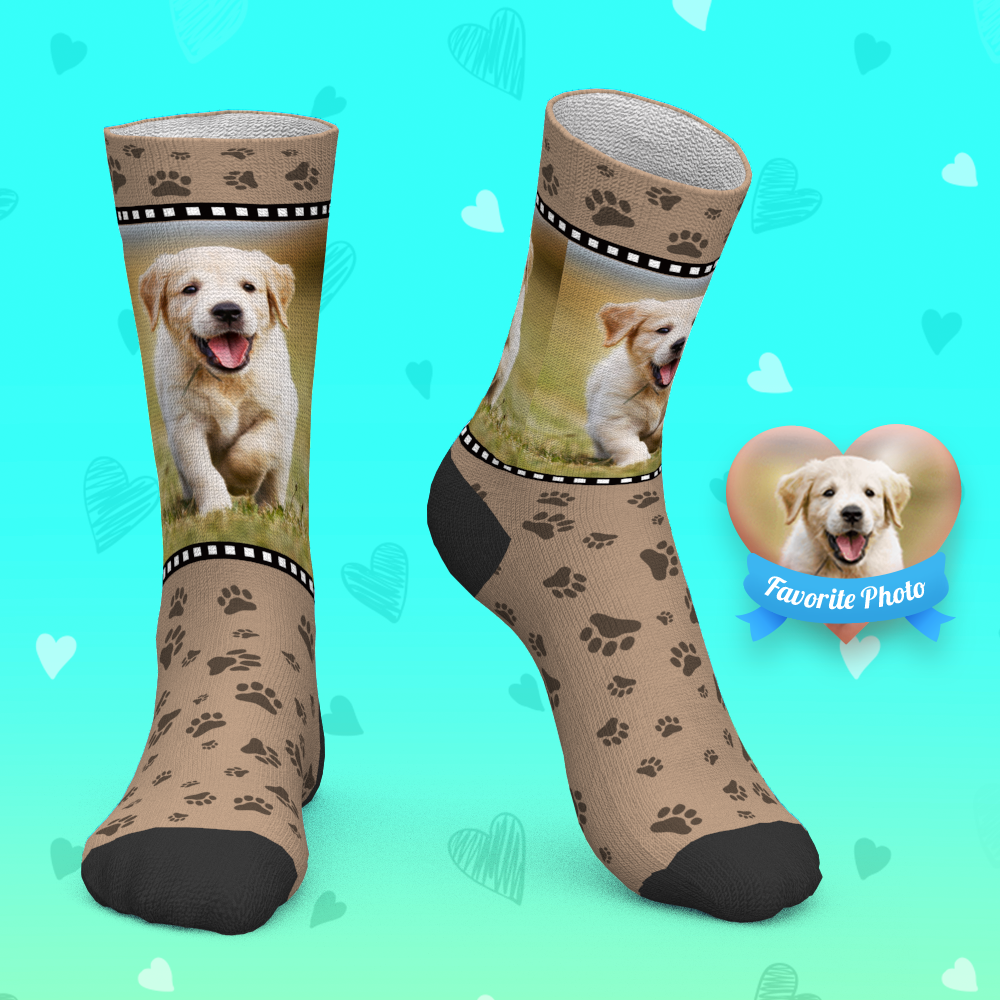 Chaussettes Personnalisées Chaussettes Visage Personnalisées Empreinte De Chien Mignon - MaPhotocaleconFr