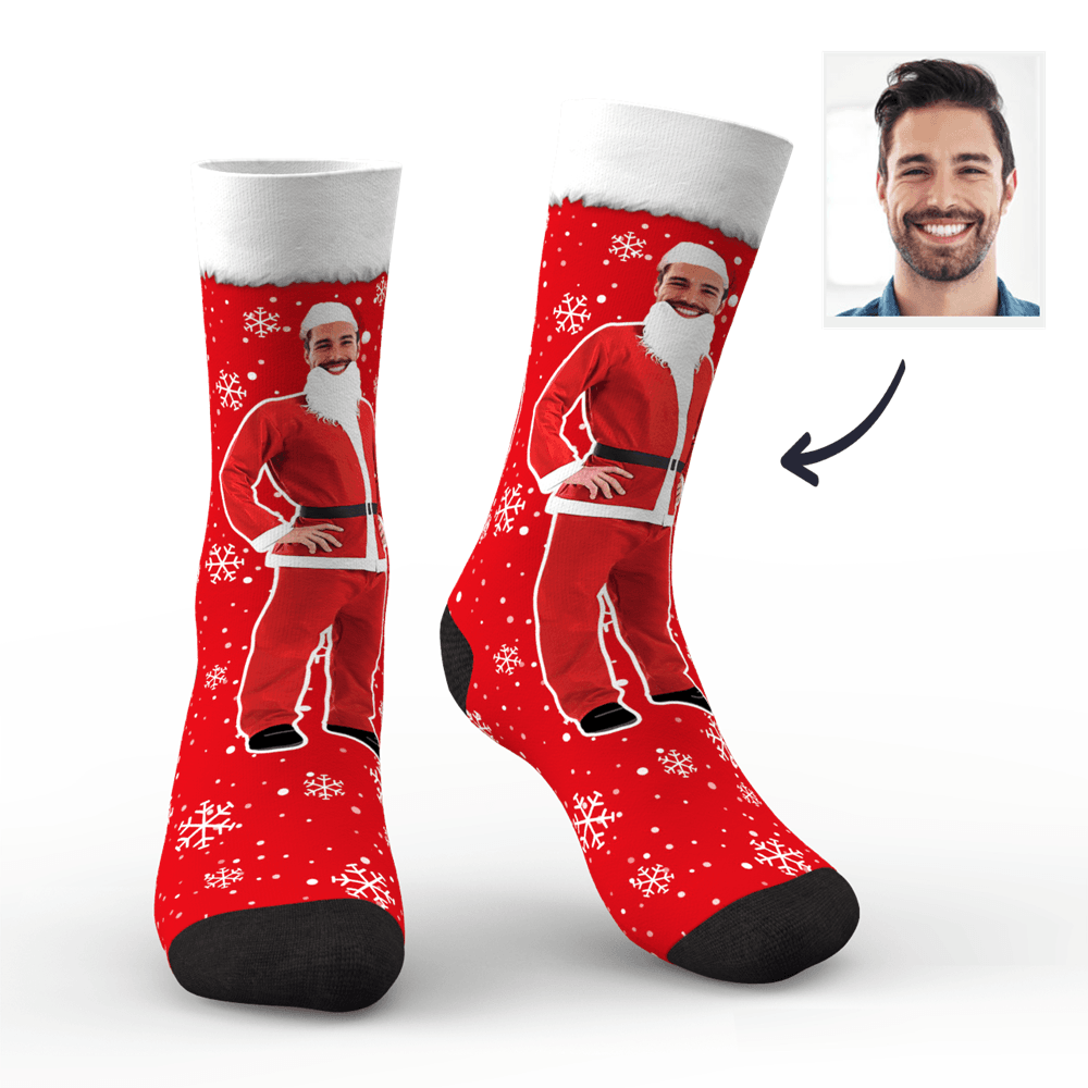Cadeaux De Noël Visage Personnalisé Sur Les Chaussettes Du Corps Du Père Noël - MaPhotocaleconFr